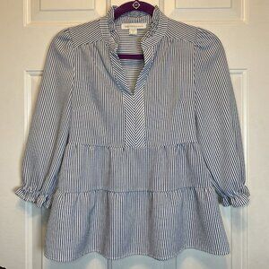 Monteau Baby Doll Vertical Stripe 3/4 Sleeve Top Size S Seersucker Black/White